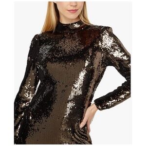 Ted Baker Black and Gold Sequin Long Sleeve Dress